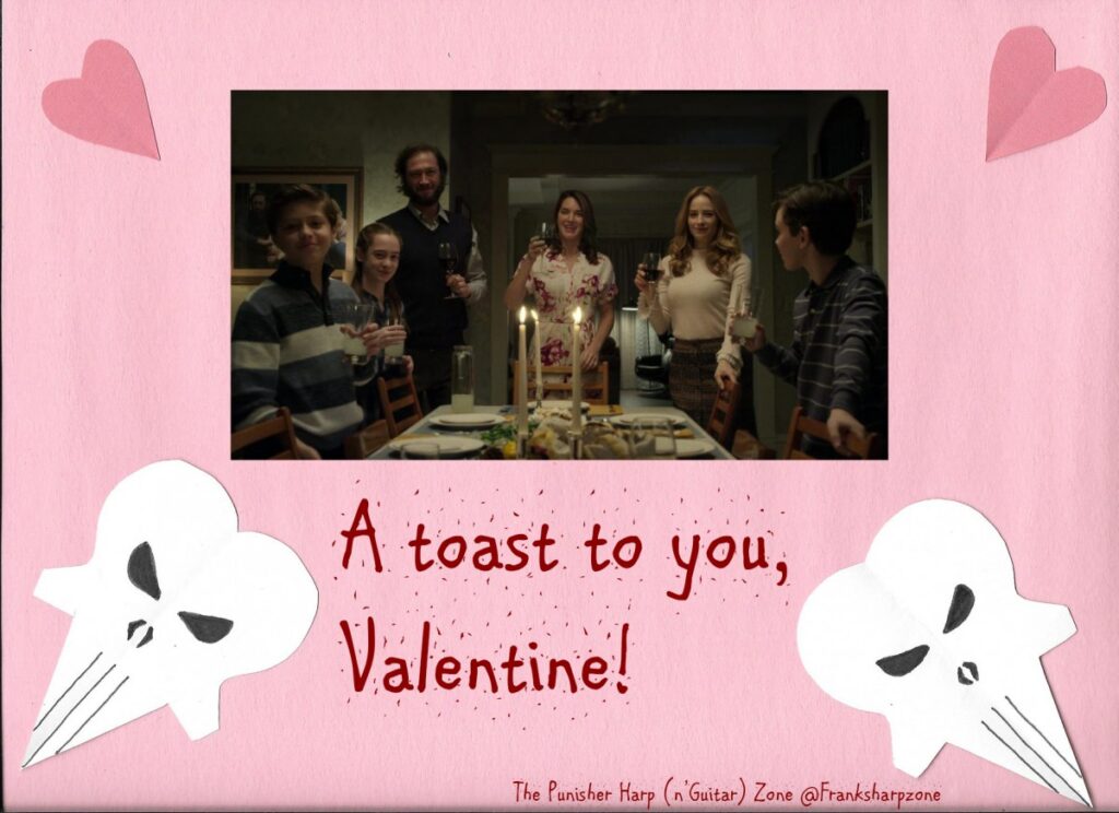A Toast to You, Valentine, from Micro and his family. Screenshot from Season One of Marvel's The Punisher.