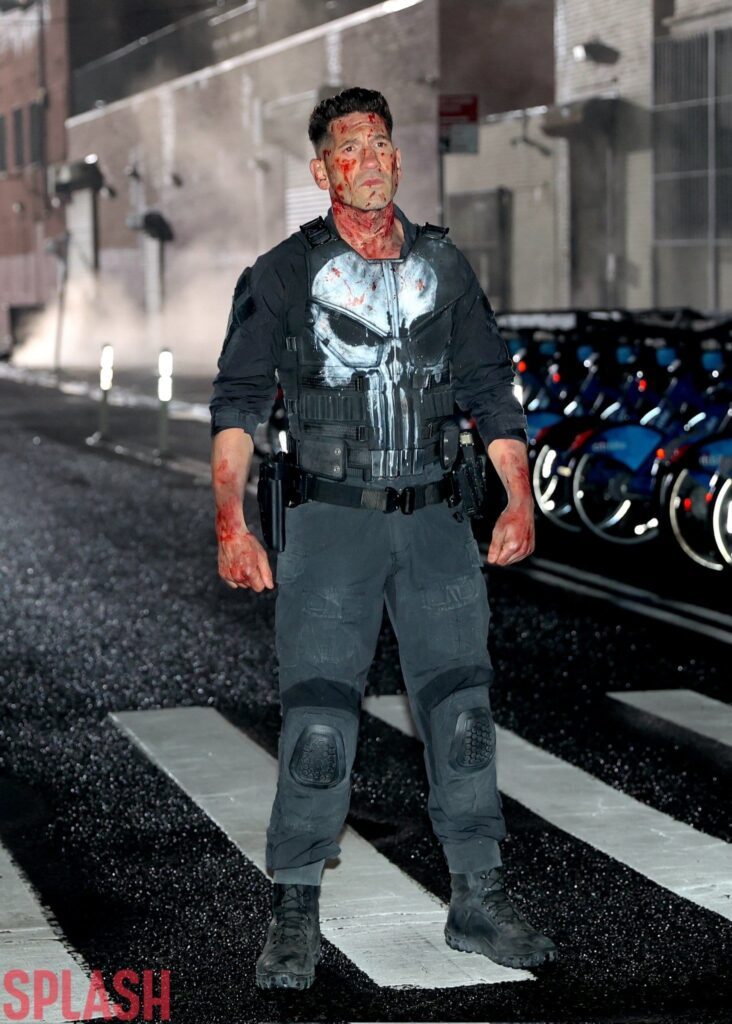There he is on the crosswalk. Photo taken from behind the scenes of Daredevil: Born Again. 